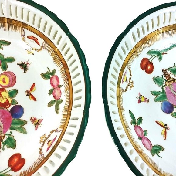 Serving Bowl Fruit Motif Open Lattice Rim Bottom Chopmark 9" Set of 2 - Picture 3 of 10